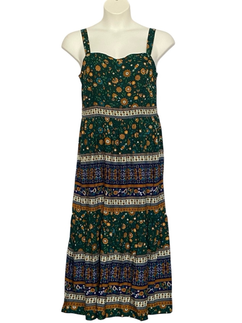 Umgee Green Multicolor Floral Sleeveless Boho Midi Dress Womens Size Large NWT